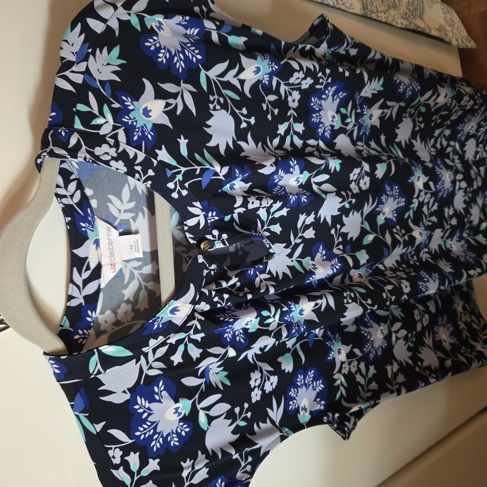 Liz Claiborne Navy and White Floral Dress